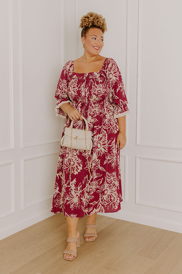 Sunflower Fields Smocked Midi Dress in Sangria Curves Image 4