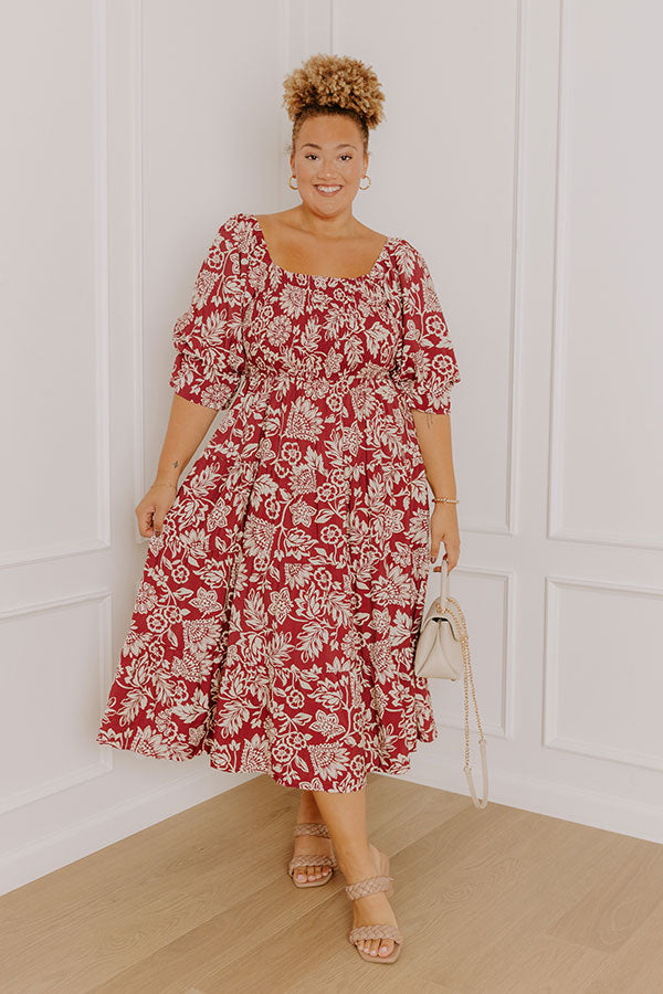 Mystic Garden Floral Smocked Midi Dress in Sangria Curves Image 2