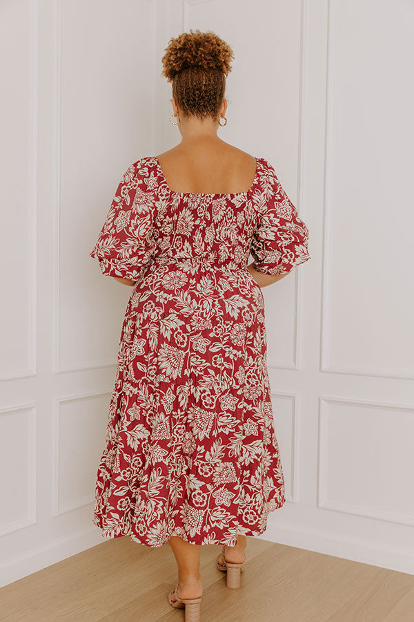 Mystic Garden Floral Smocked Midi Dress in Sangria Curves Image 5