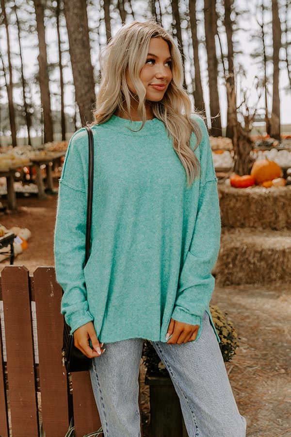 Cozy Embrace Oversized Knit Sweater in Light Jade Image 3