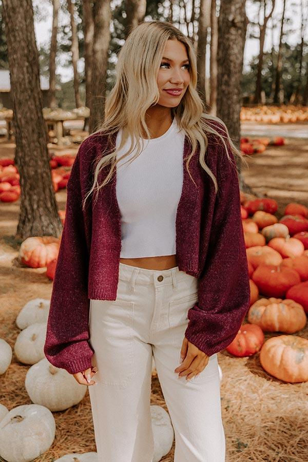 Snuggle Season Knit Cardigan in Maroon Image 3