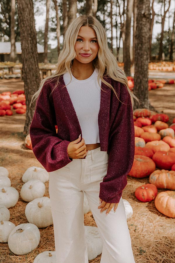 Snuggle Season Knit Cardigan in Maroon Image 1