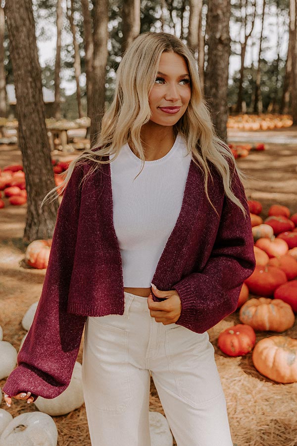 Snuggle Season Knit Cardigan in Maroon Image 2