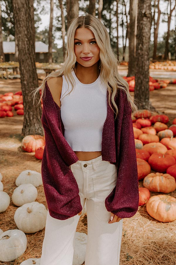 Snuggle Season Knit Cardigan in Maroon Image 4