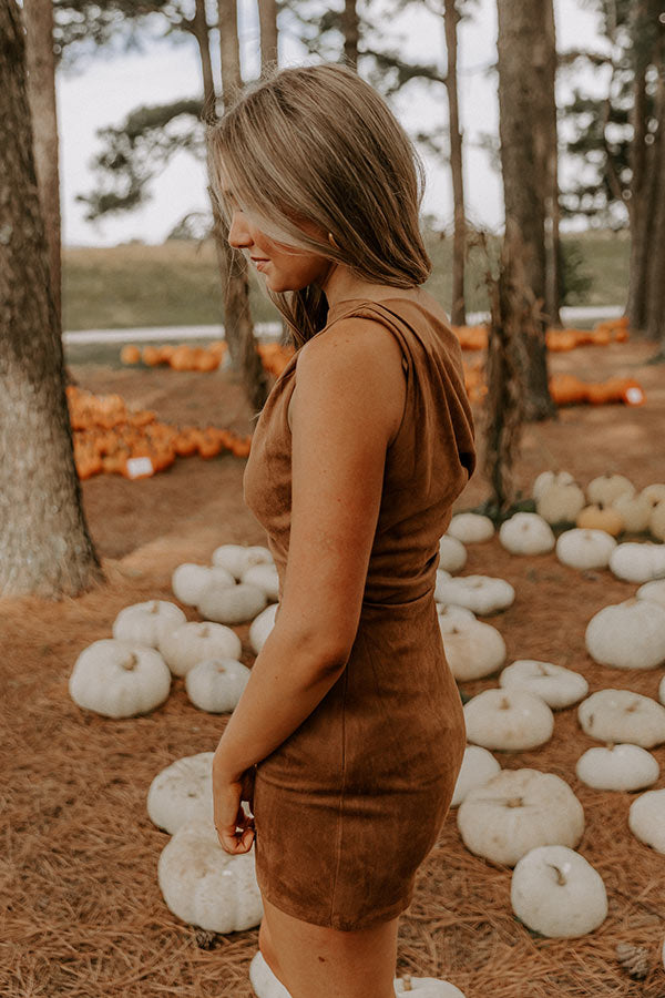 faux suede a line dress Felicia Seamed Faux Suede A-Line Dress Trinity Clothing