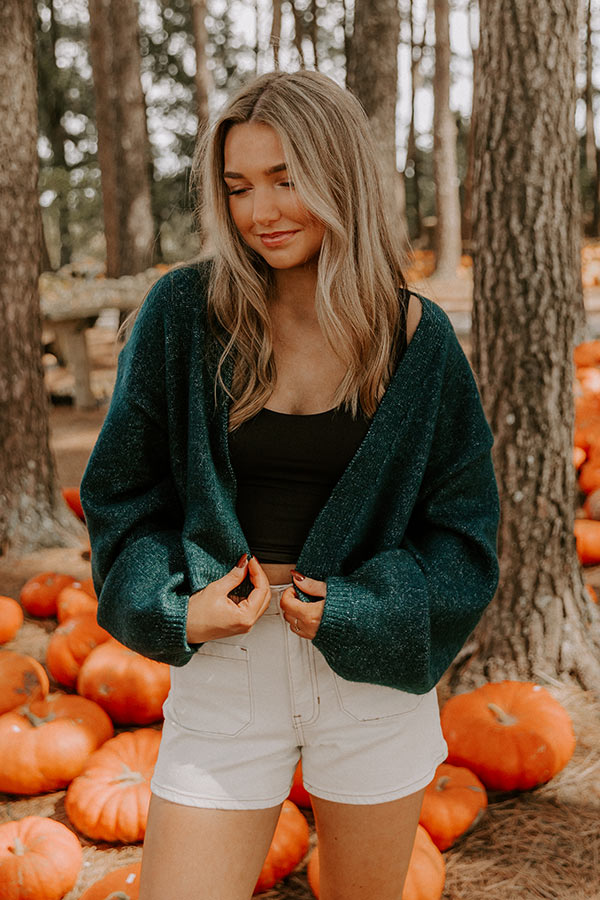 Snuggle Season Knit Cardigan in Hunter Green Image 3