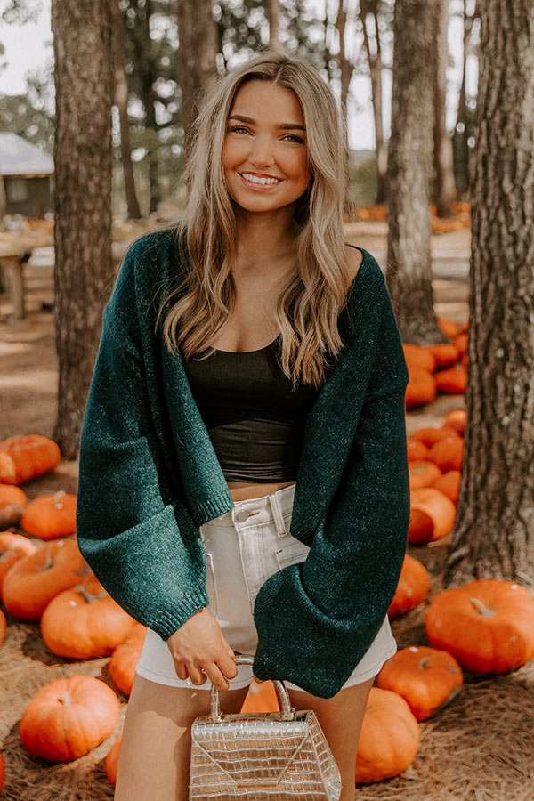 Snuggle Season Knit Cardigan in Hunter Green Image 2