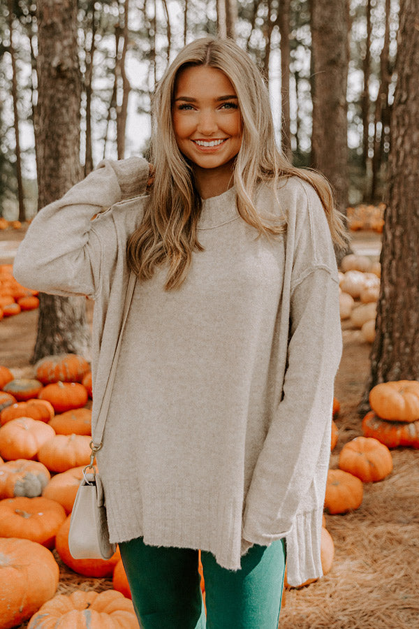 Cozy Embrace Oversized Knit Sweater in Oatmeal Image 2