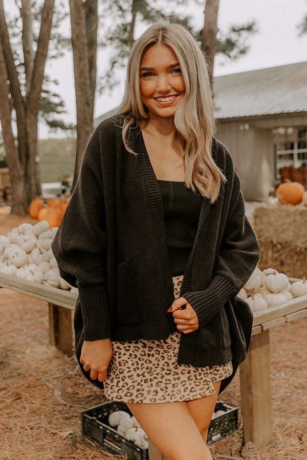 Cuddle Charm Oversized Knit Cardigan in Black Image 4