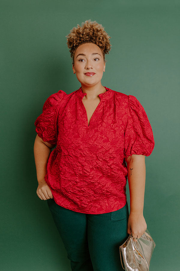 Holiday Party Jacquard Top in Red Curves