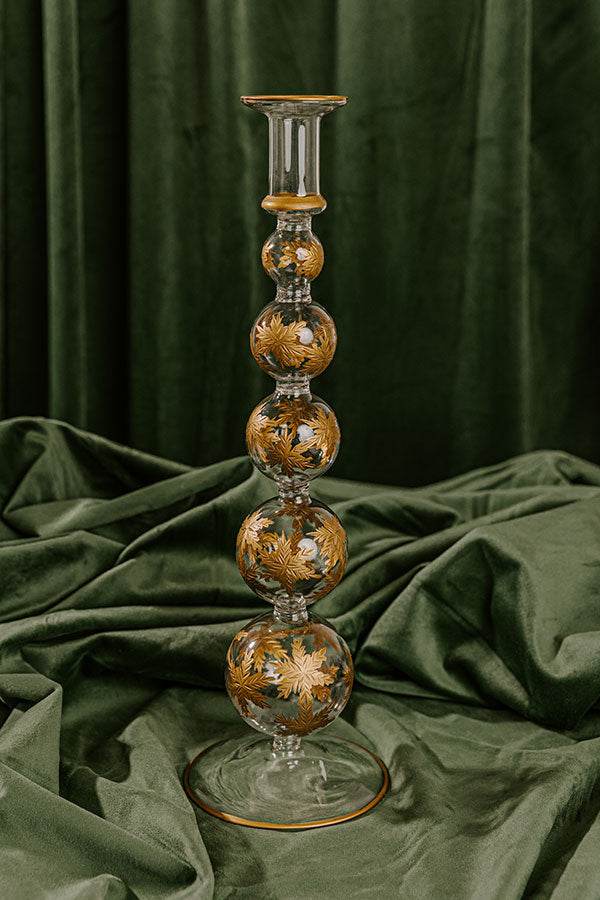 Falling Snowflakes 14.5 inches Gold Etched Candlestick Holder Image - 1