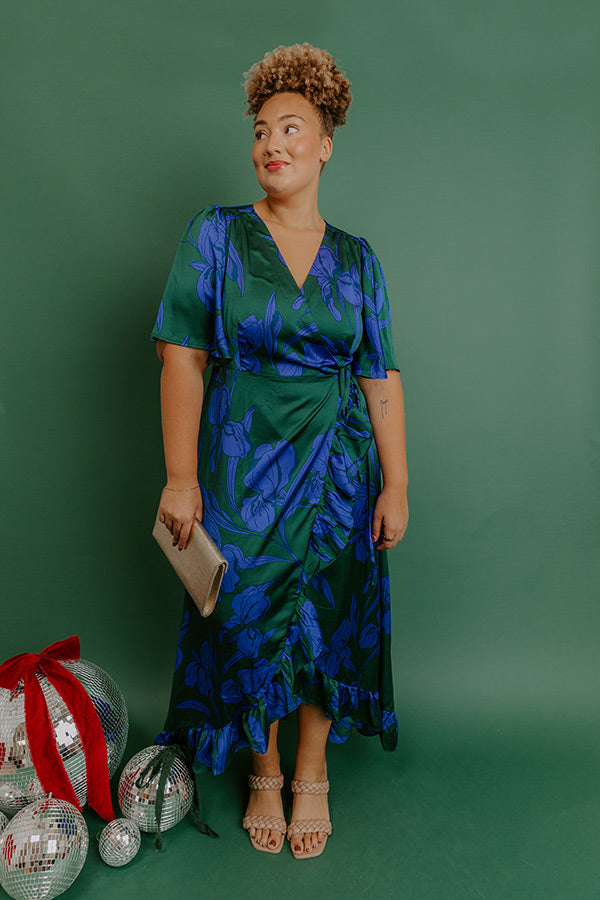 Whispered Florals Satin Wrap Maxi Dress Curves hunter-green / 1XL Whispered Florals Satin Wrap Maxi Dress Curves hunter-green / 1XL