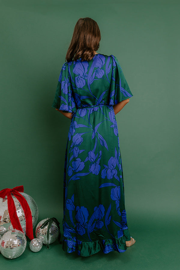 satin wrap maxi dress Plus Size Green Silk Maxi Dress: Long Sleeve Wrap Wedding Guest Gown