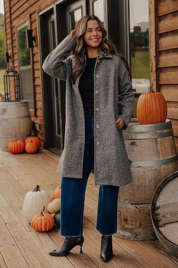 Madison Avenue Muse Boucle Button Down Coat in Grey Image - 1