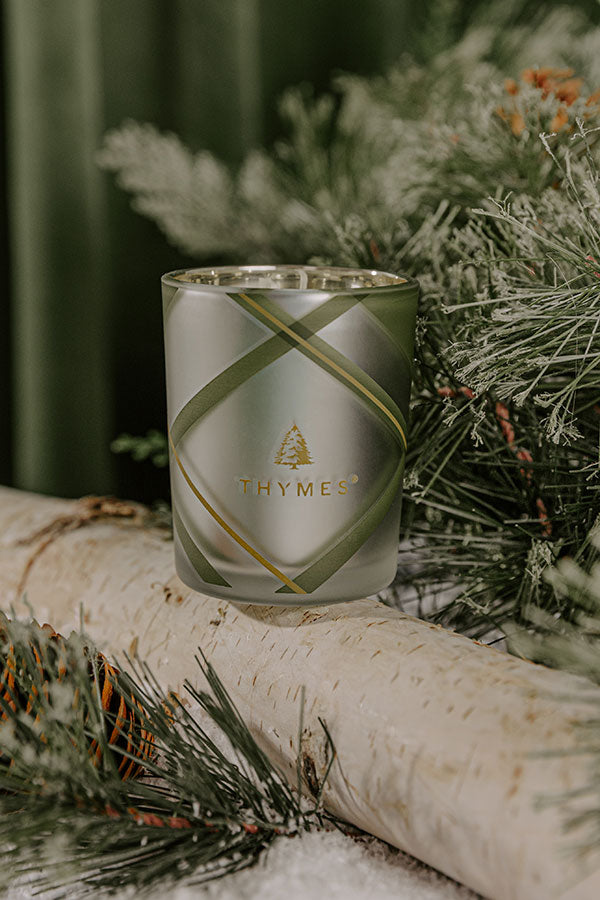 Thymes Frasier Fir Frosted Plaid Votive Candle