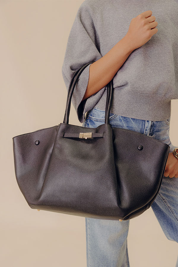 Kaia Faux Leather Tote in Black Image - 1