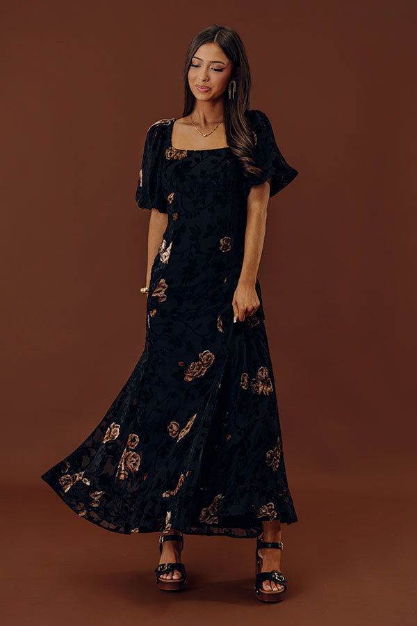 Brownstone Bliss Velvet Burnout Maxi Dress in Black Image - 1