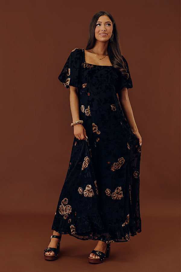 Brownstone Bliss Velvet Burnout Maxi Dress in Black Image - 2