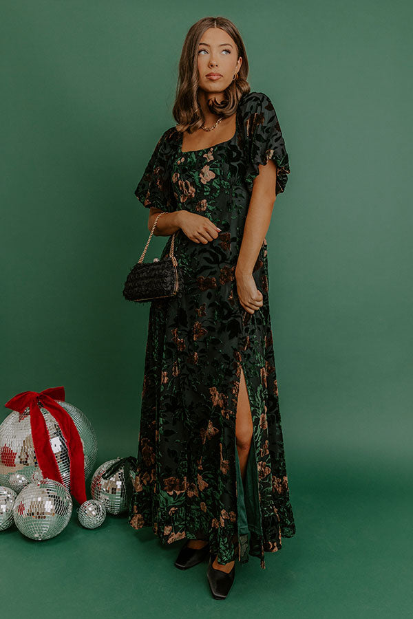 Brownstone Bliss Velvet Burnout Maxi Dress in Green