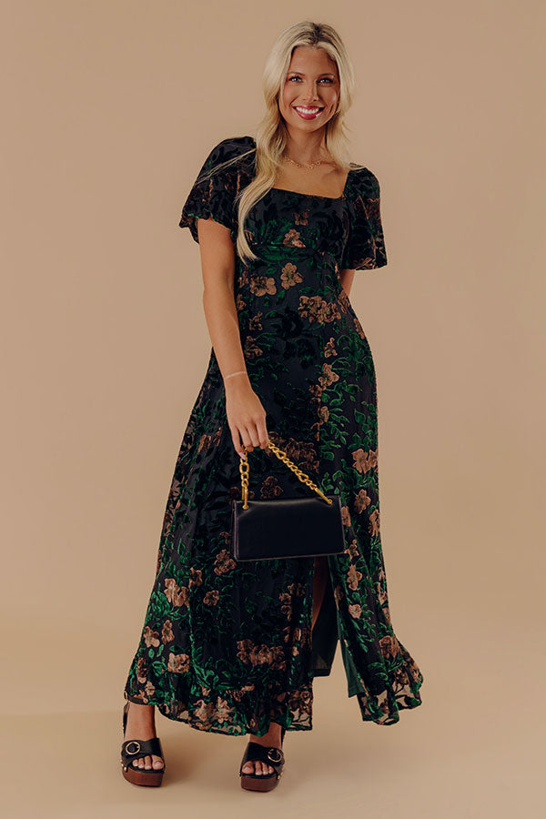 Brownstone Bliss Velvet Burnout Maxi Dress in Green Image - 2