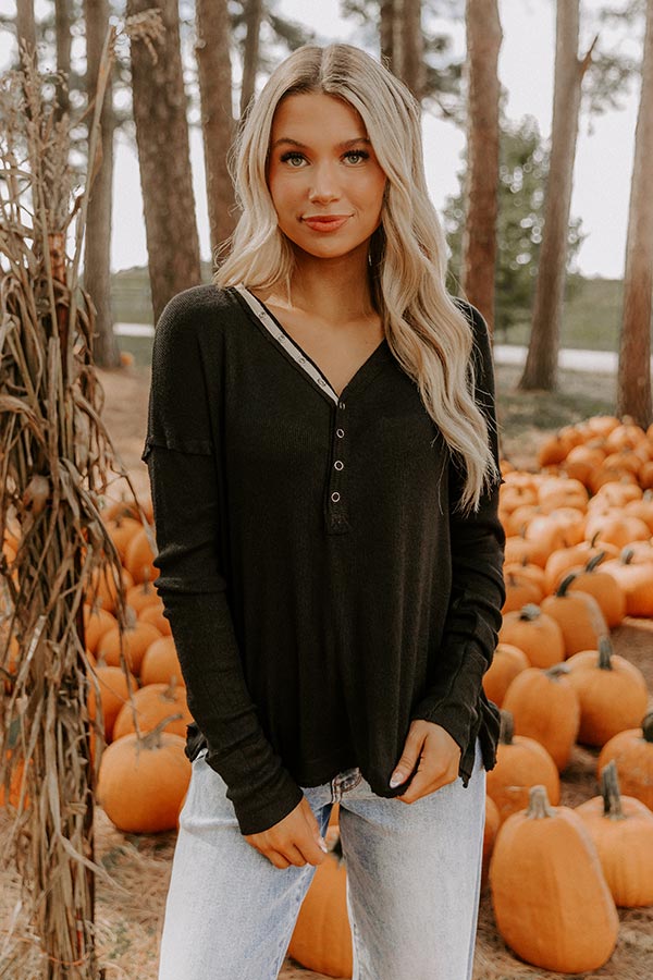 Everyday Ease Knit Henley Top in Black Image 1