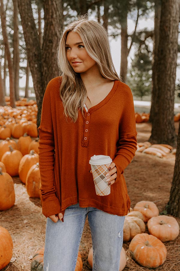 Everyday Ease Knit Henley Top in Rust Image 2