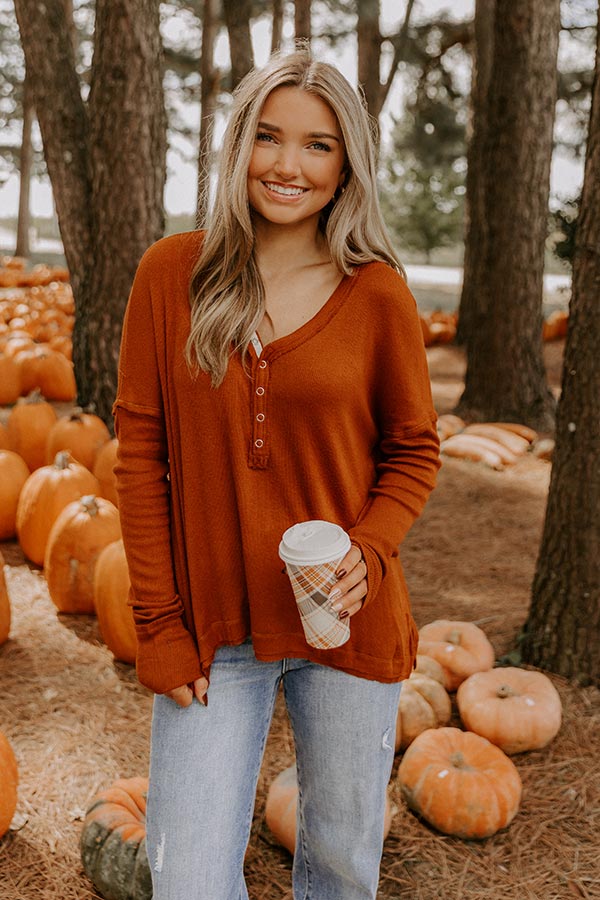 Everyday Ease Knit Henley Top in Rust Image 3