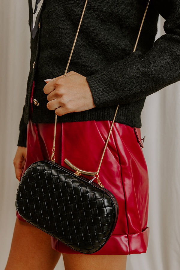 Allison Faux Leather Woven Clutch in Black Image 4