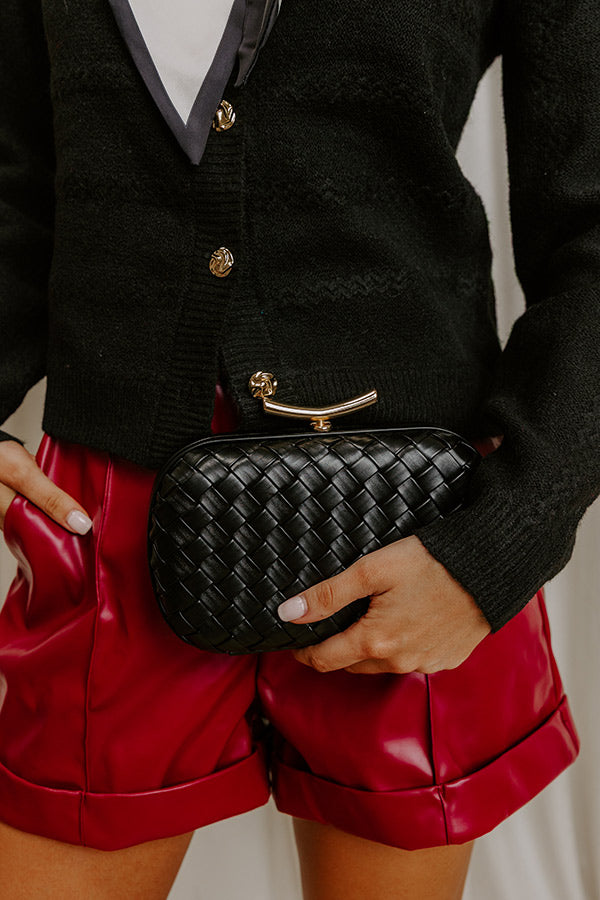 Allison Faux Leather Woven Clutch in Black Image 1