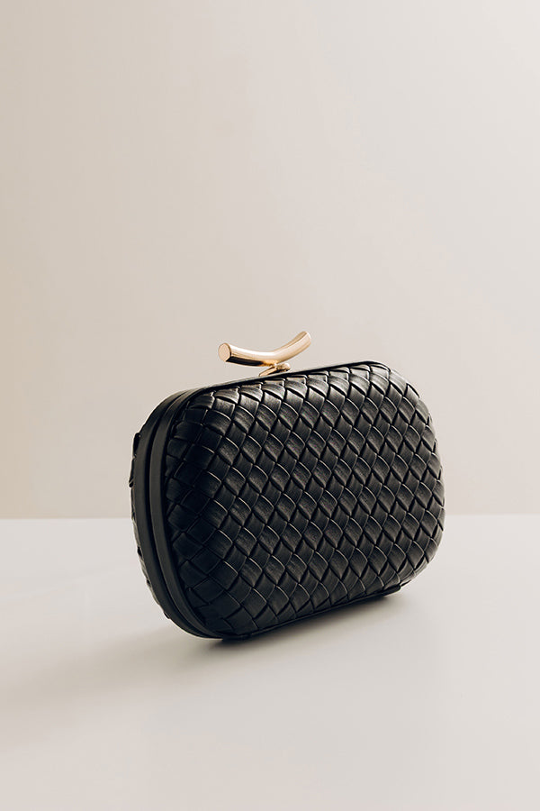 Allison Faux Leather Woven Clutch in Black Image - 3
