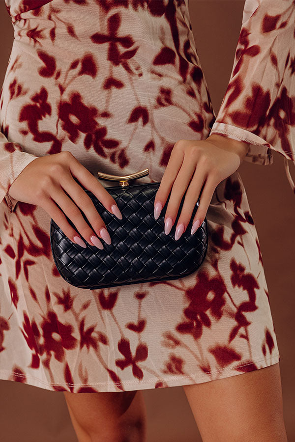 Allison Faux Leather Woven Clutch in Black Image - 1