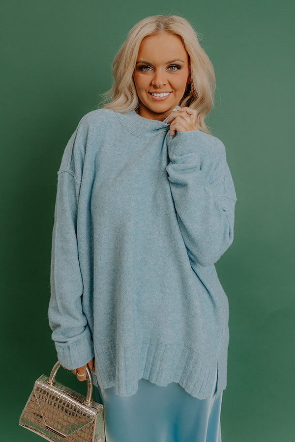 Cozy Embrace Oversized Knit Sweater in Sky Blue Image - 3