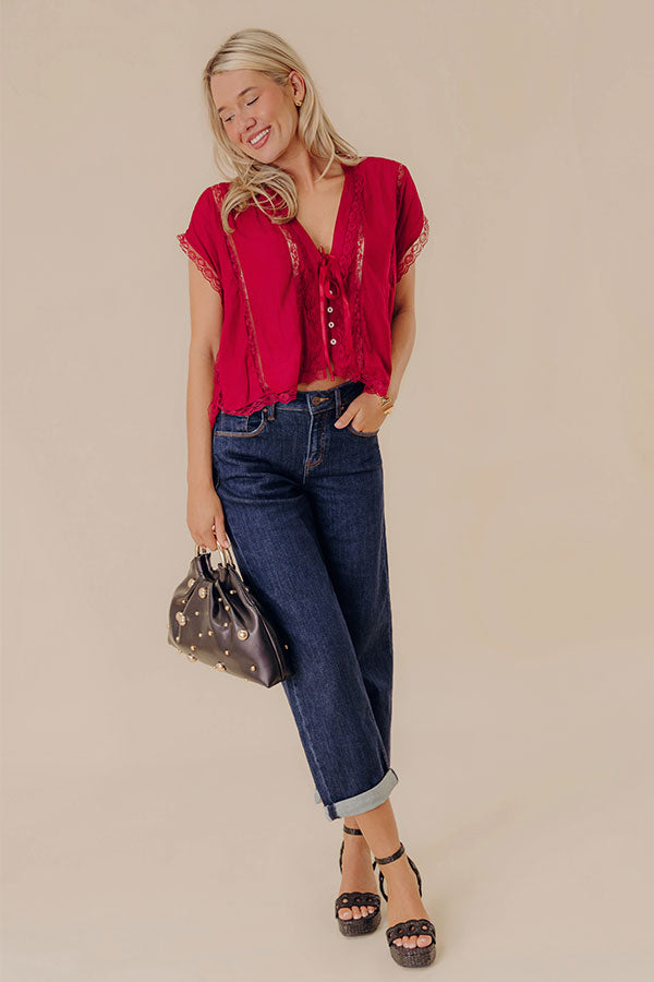 Femme Fatale Satin Lace Trim Top in Wine Image - 2