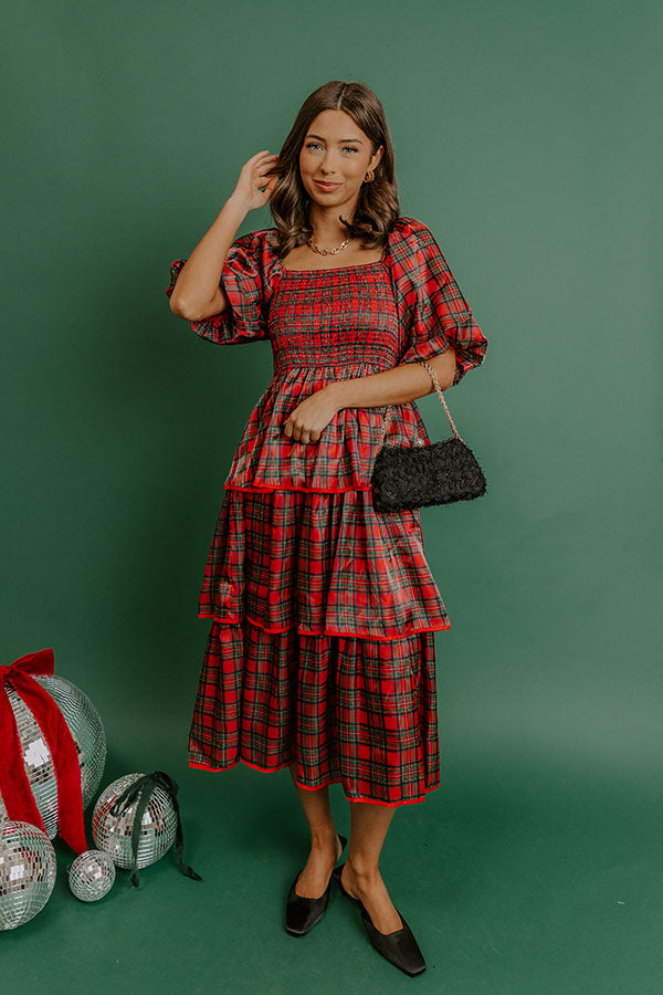 satin tiered midi dress Dear Moon Satin Twist Front Ruffle Tiered Midi Dress