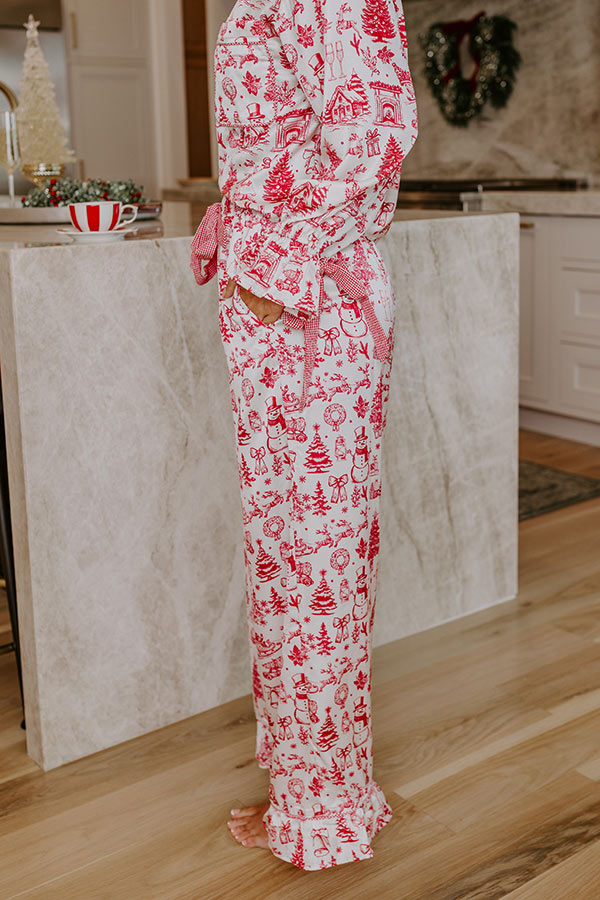 Christmas Night High Waist Satin Pajama Pants in Red Image - 5