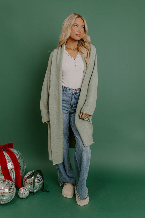 Endless Cuddles Knit Duster Cardigan in Sage Image - 2