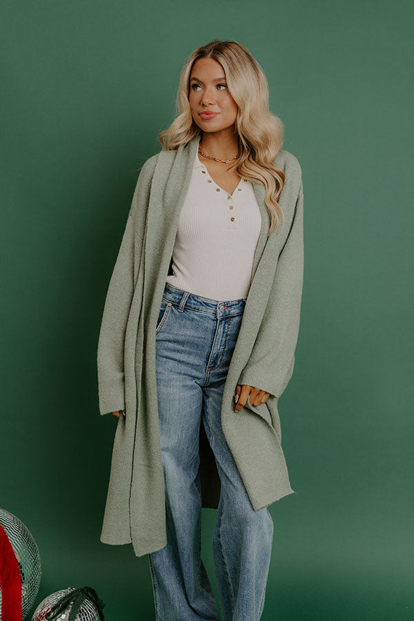 Endless Cuddles Knit Duster Cardigan in Sage Image - 3