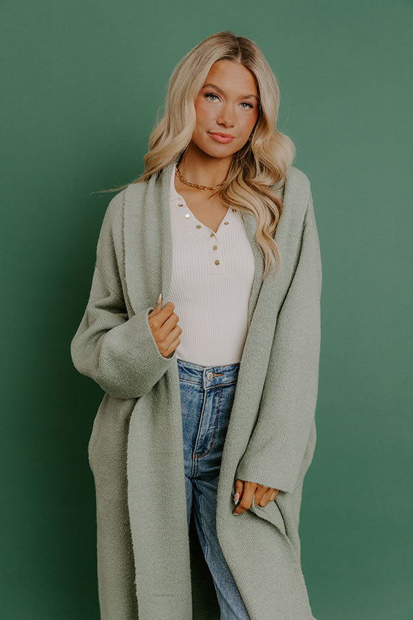 Endless Cuddles Knit Duster Cardigan in Sage Image - 4