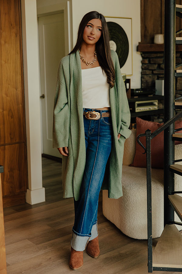 Endless Cuddles Knit Duster Cardigan in Sage Image - 2