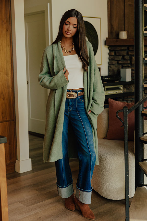 Endless Cuddles Knit Duster Cardigan in Sage
