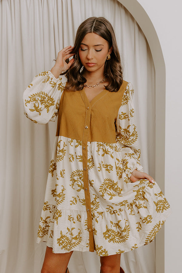 Harvest Charm Floral Mini Dress in Mustard Image 1