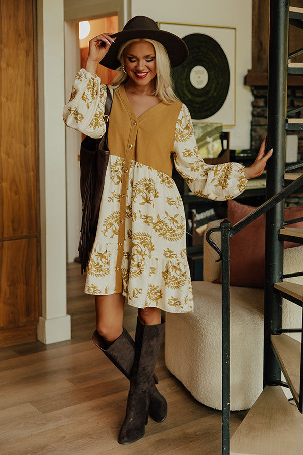 Harvest Charm Floral Mini Dress in Mustard Image - 1