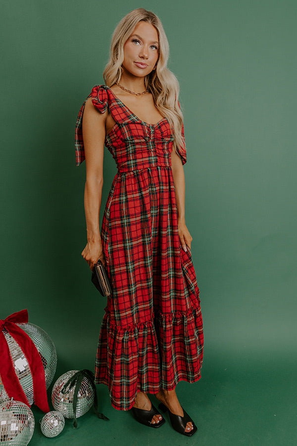 Holiday Party Plaid Midi Dress red / L Holiday Party Plaid Midi Dress red / L