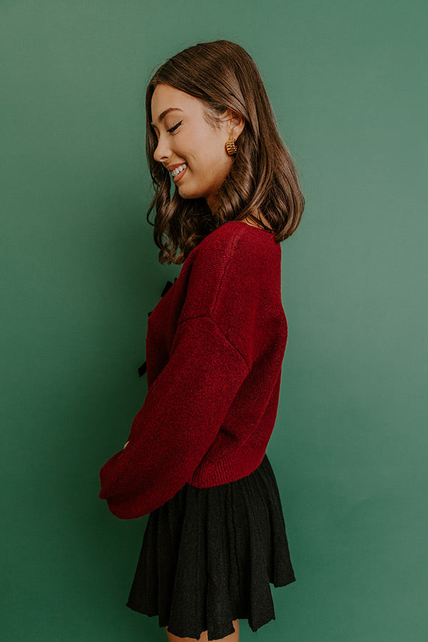 Pretty Little Bows Open Back Sweater in Wine Image 3