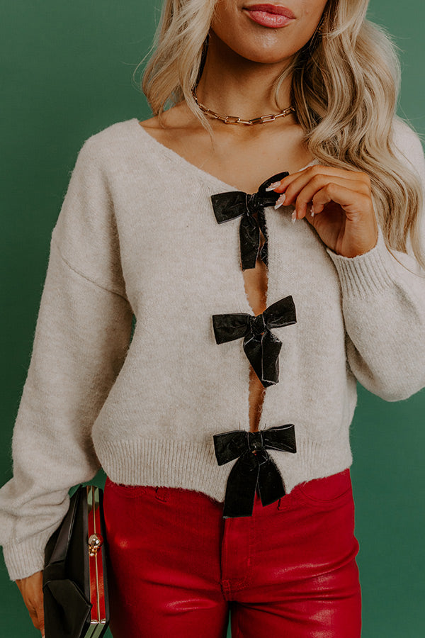 Pretty Little Bows Open Back Sweater in Oatmeal Image 4