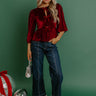 Uptown Edit Velvet Peplum Top in Merlot Image 1