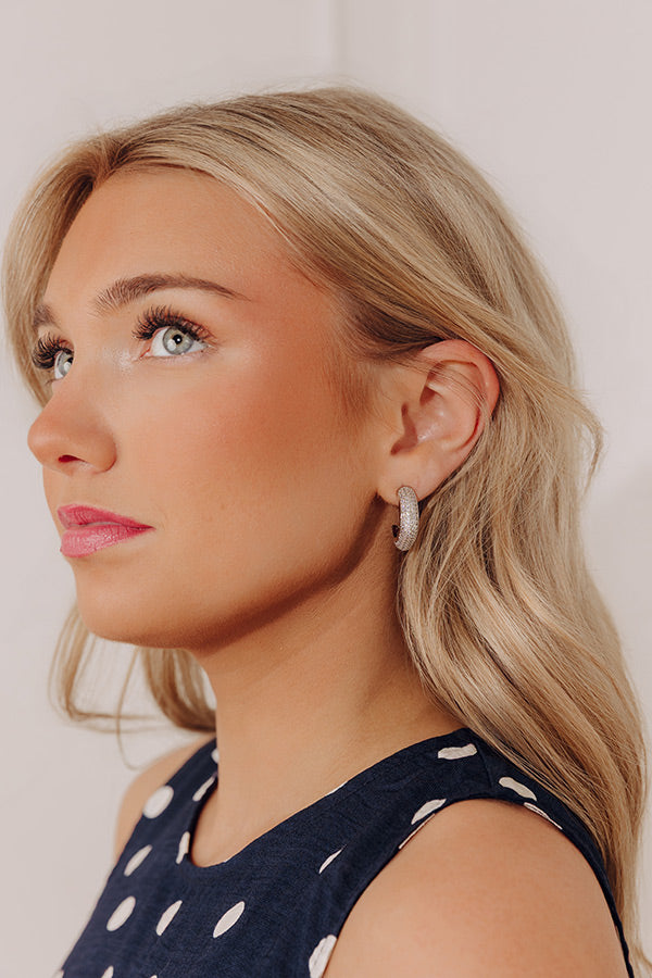Glistening Smile Pave Hoop Earrings in Silver Image - 1