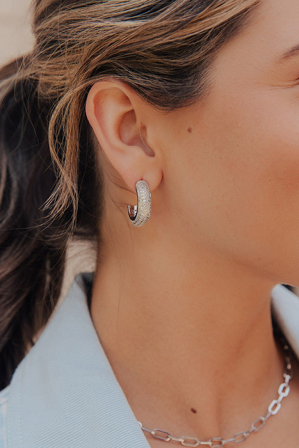 Glistening Smile Pave Hoop Earrings in Silver Image - 1