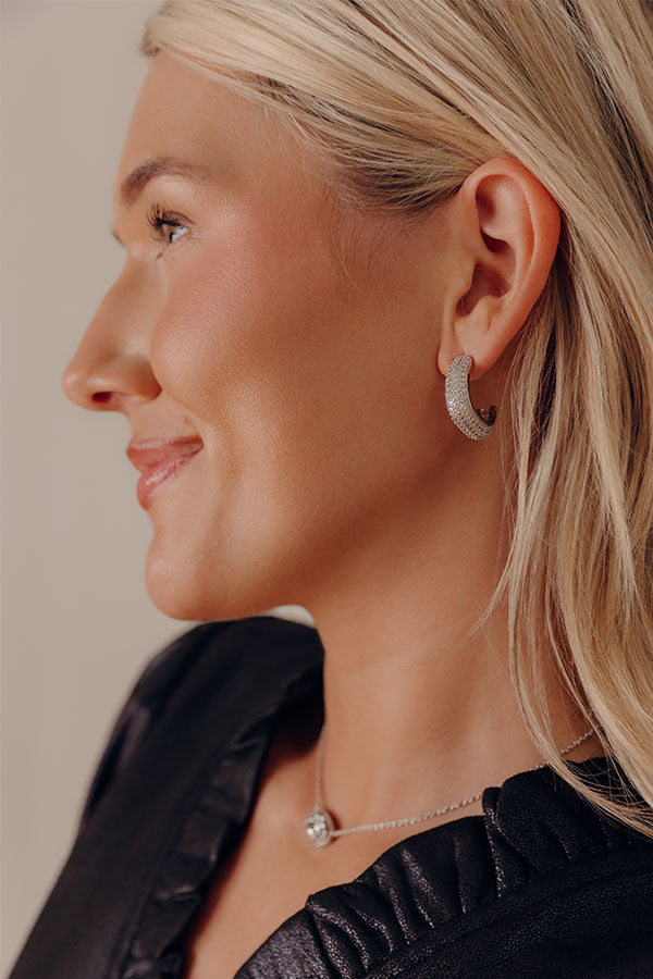 Glistening Smile Pave Hoop Earrings in Silver Image - 1
