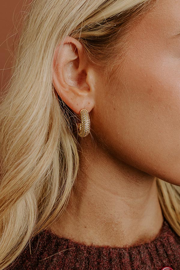 Glistening Smile Pave Hoop Earrings in Gold
